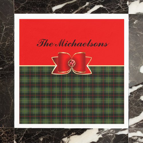 Elegant Plaid and Jeweled Bow with Name Napkins