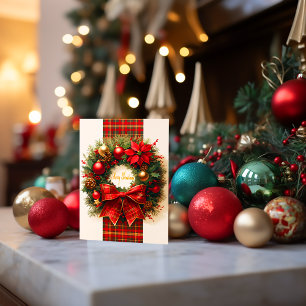 Elegant Plaid Christmas Wreath Holiday Post Card 