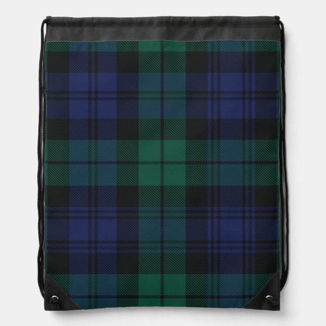 Elegant Plaid Classic Rustic Green Tartan Drawstring Bag (Front)