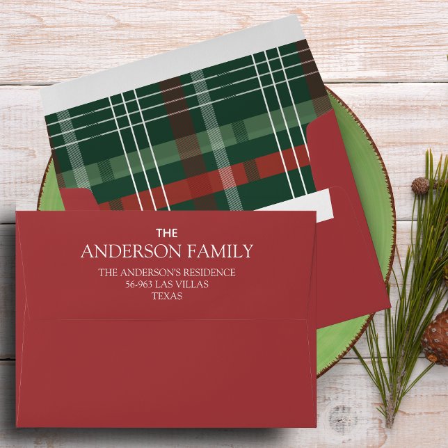 Elegant Plaid Green Family Name Christmas Envelope (Elegant Plaid Green Family Name Christmas Envelope)