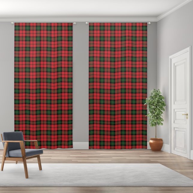 Elegant Plaid Green Red Rustic Tartan Blackout Curtains (Wide)