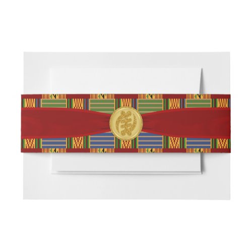 Elegant Plaid Kente Wedding Invitation Belly Band