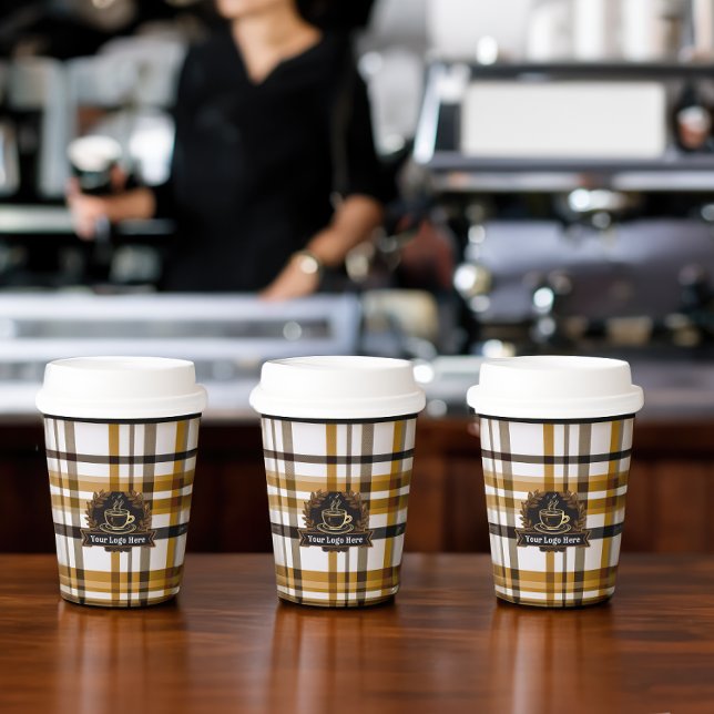 Elegant Plaid Logo | Modern Stylish Business Paper Cups (Creator Uploaded)