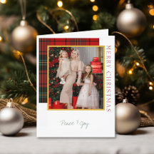 Elegant Plaid Modern Photo Folded Christmas