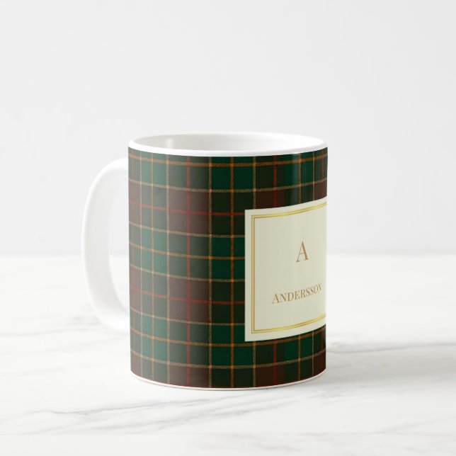 Elegant Plaid Pattern Monogram Custom Name Mug (Front Left)
