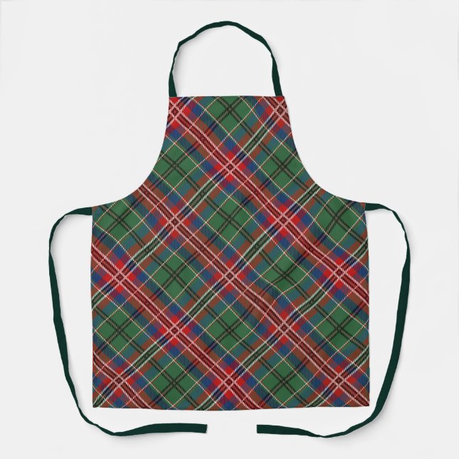 Elegant Plaid Red Green Rustic Tartan Apron (Front)