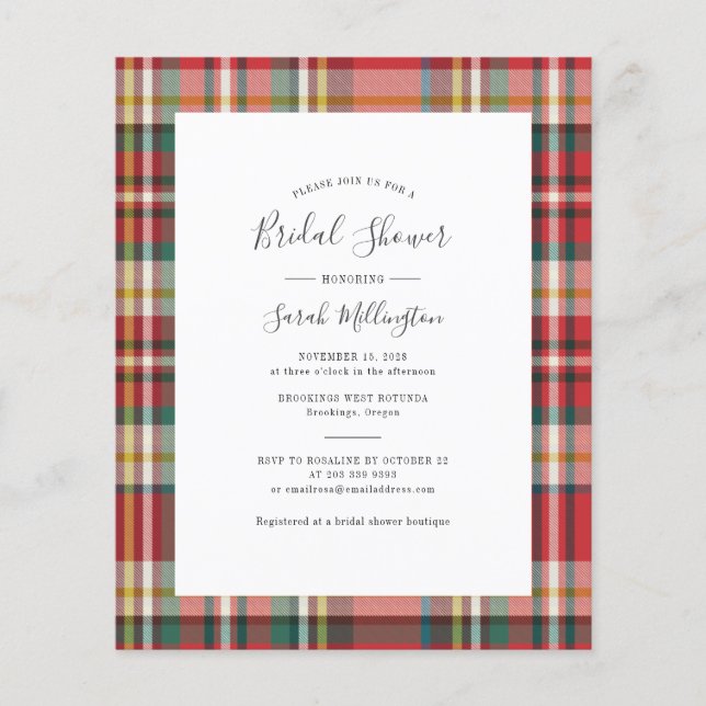 Elegant Plaid Rustic Bridal Shower Invitation (Front)