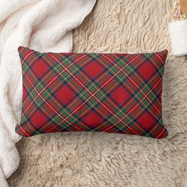 Elegant Plaid Rustic Clan Stewart Tartan Lumbar Pillow (Blanket)