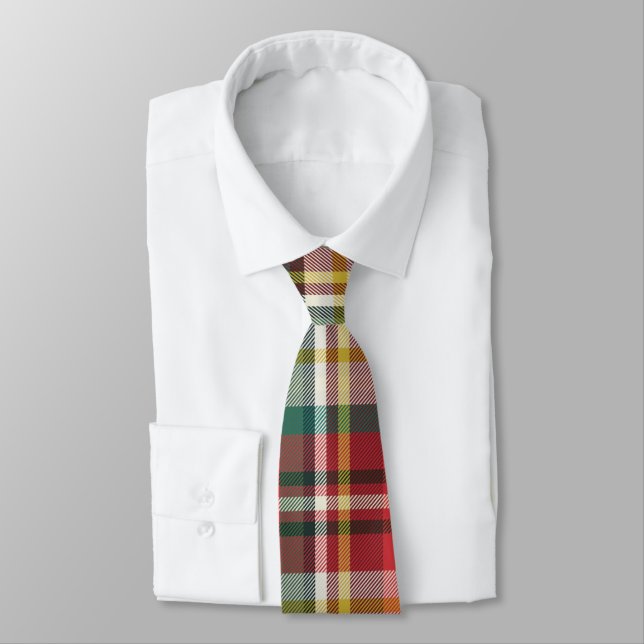 Elegant Plaid Rustic Red Checkered Neck Tie (Tied)