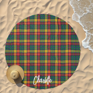 Elegant Plaid Rustic Script Colorful Tartan Beach Towel