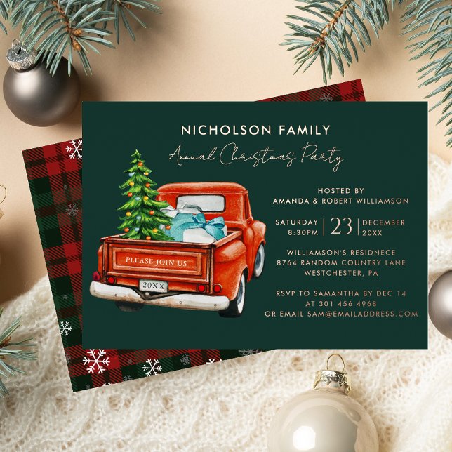 Elegant Plaid Script Christmas Holiday Party Foil Invitation (Elegant Plaid Script Christmas Holiday Party Foil Invitation)