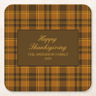 Elegant Plaid Thanksgiving Classic Vintage Custom Square Paper Coaster