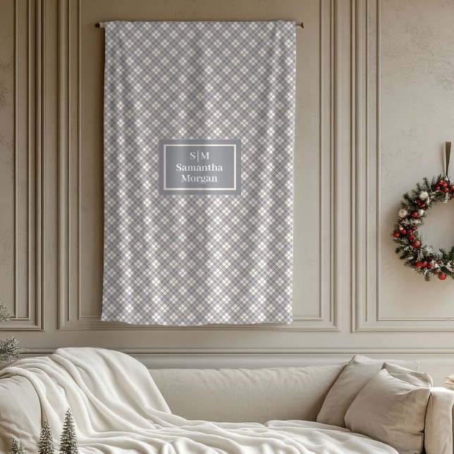 Elegant Plaid Throw Custom Name Pastel Accent Fleece Blanket (Elegant Plaid Throw Custom Name Pastel Accent)