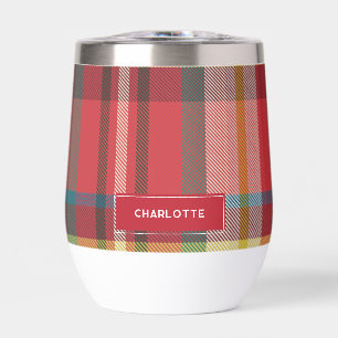 Elegant Plaid Typography Custom Rustic Thermal Wine Tumbler