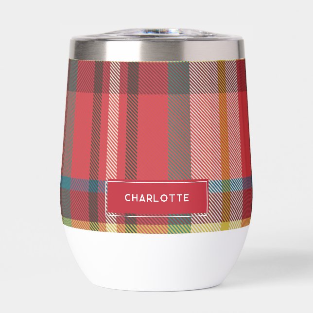 Elegant Plaid Typography Custom Rustic Thermal Wine Tumbler (Front)