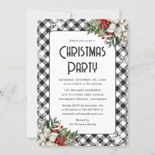 Elegant Plaid Winter Botanicals Christmas Party Invitation