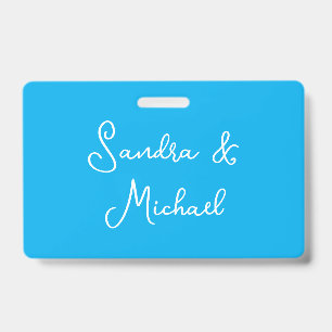 Elegant Plain Azure Blue Personalized Custom Badge