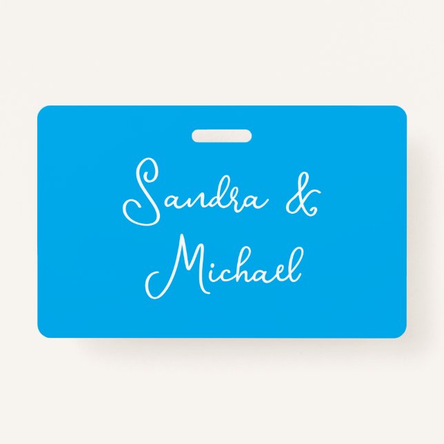 Elegant Plain Azure Blue Personalized Custom Badge (Front)