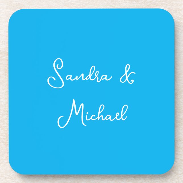 Elegant Plain Azure Blue Personalized Custom Beverage Coaster (Front)