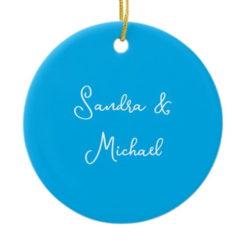 Elegant Plain Azure Blue Personalized Custom Ceramic Ornament