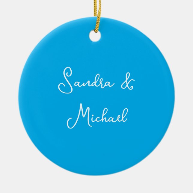 Elegant Plain Azure Blue Personalized Custom Ceramic Ornament (Front)