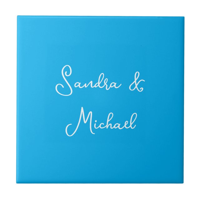 Elegant Plain Azure Blue Personalized Custom Ceramic Tile (Front)