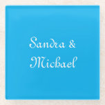 Elegant Plain Azure Blue Personalized Custom Glass Coaster