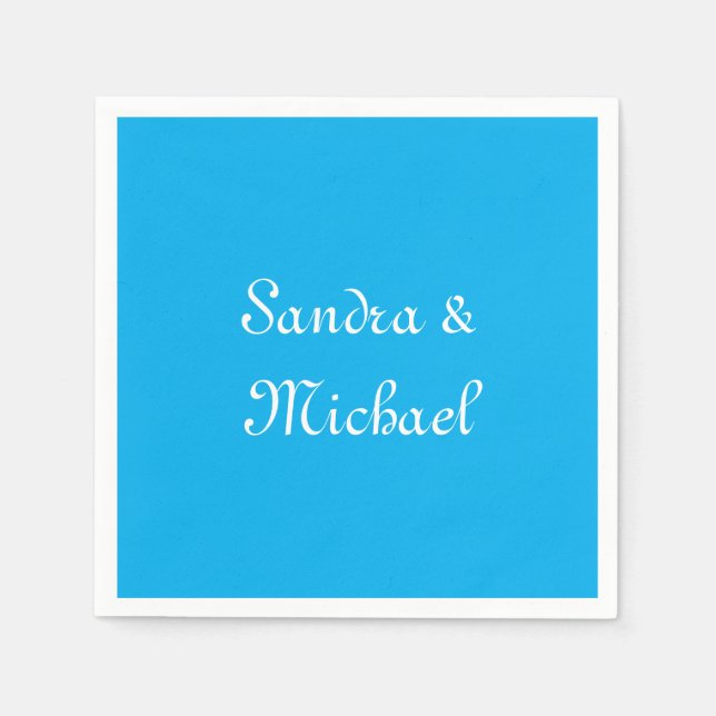 Elegant Plain Azure Blue Personalized Custom Napkins (Front)