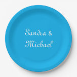 Elegant Plain Azure Blue Personalized Custom Paper Plates