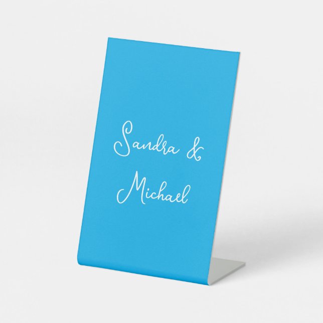 Elegant Plain Azure Blue Personalized Custom Pedestal Sign (Front)