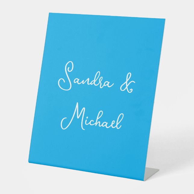 Elegant Plain Azure Blue Personalized Custom Pedestal Sign (Front)