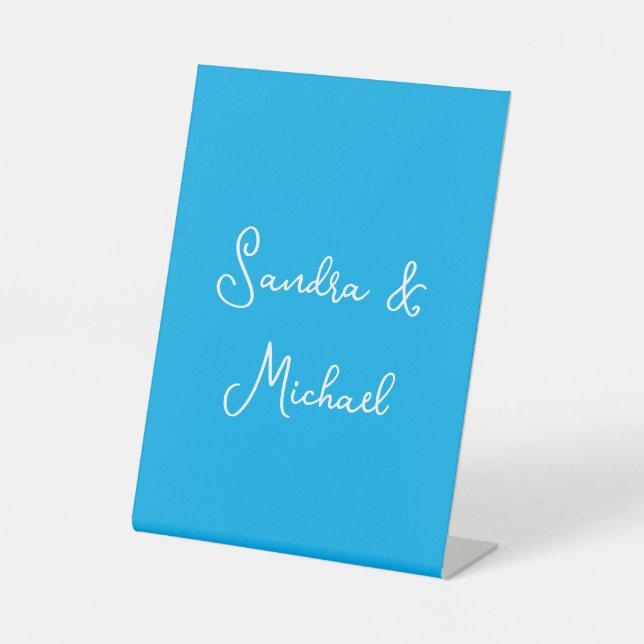 Elegant Plain Azure Blue Personalized Custom Pedestal Sign (Front)