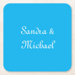 Elegant Plain Azure Blue Personalized Custom Square Paper Coaster