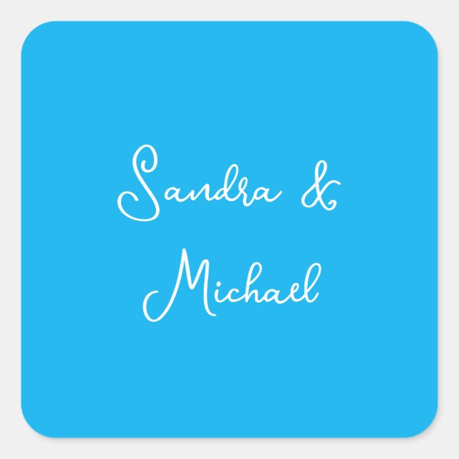 Elegant Plain Azure Blue Personalized Custom Square Sticker (Front)