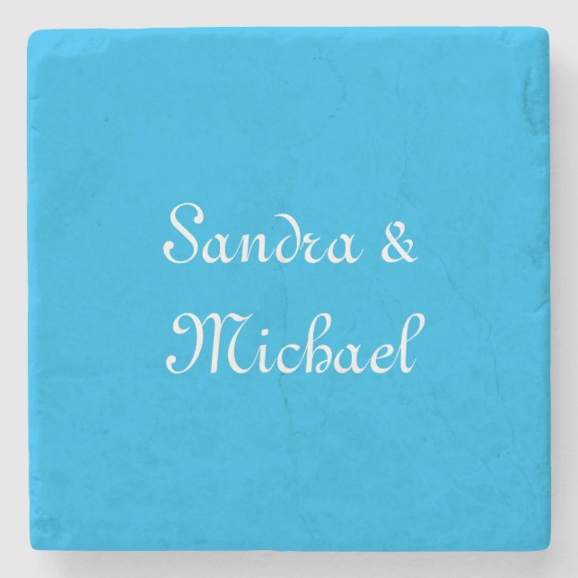 Elegant Plain Azure Blue Personalized Custom Stone Coaster (Front)