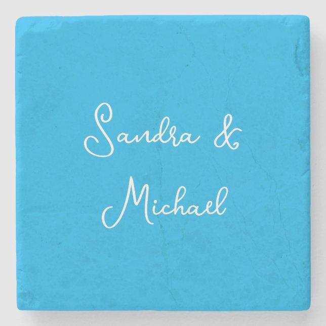 Elegant Plain Azure Blue Personalized Custom Stone Coaster (Front)