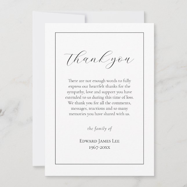 Elegant Plain Bereavement Thank You Card (Front)
