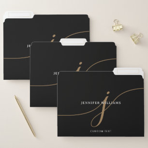 Elegant Plain Black and Gold Script Monogram File Folder
