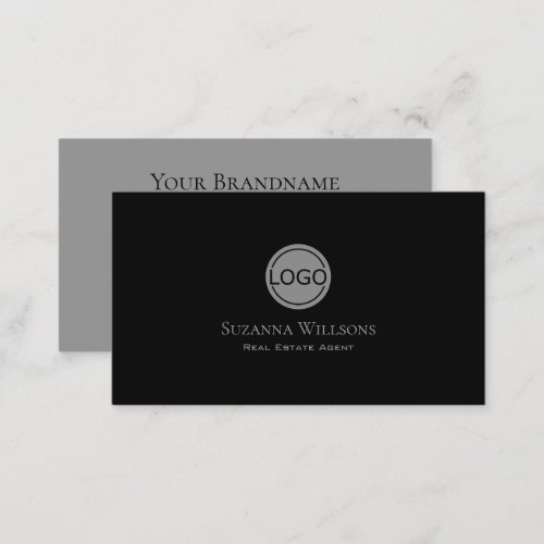 Elegant Plain Black and Gray Chic with Logo Modern Business Card
