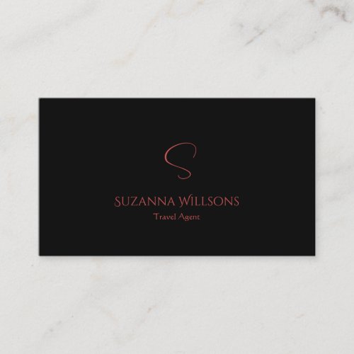 Elegant Plain Black and Red with Monogram Stylish Business Card