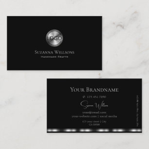 Elegant Plain Black and Silver with Logo Stylish Business Card