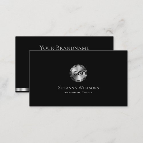 Elegant Plain Black and Silver with Logo Stylish Business Card