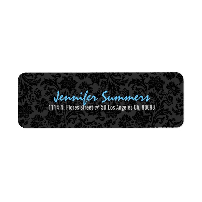 Elegant Plain Black Floral Damasks. Label (Front)