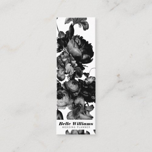 Elegant plain black flowers vintage floral bouquet mini business card