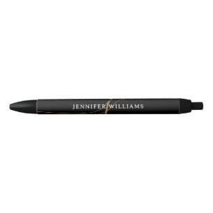 Elegant Plain Black & Gold Script Monogram Pen