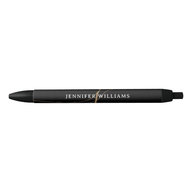Elegant Plain Black & Gold Script Monogram Pen (Front)