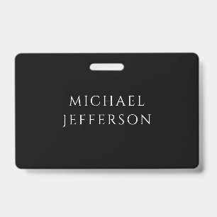 Elegant Plain Black White Personalized Custom Badge