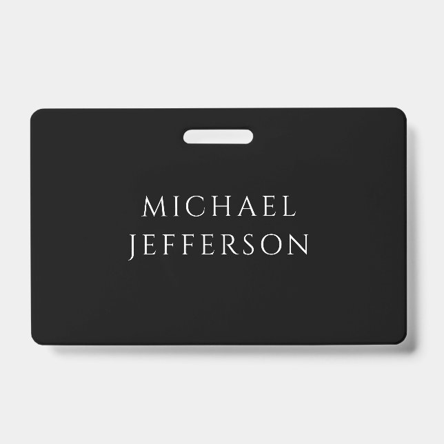 Elegant Plain Black White Personalized Custom Badge (Front)