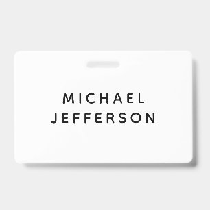 Elegant Plain Black White Personalized Custom Badge