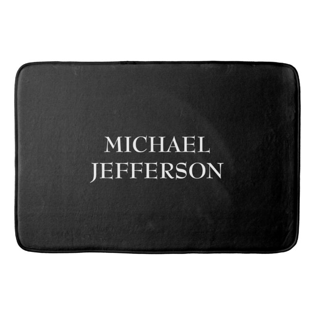 Elegant Plain Black White Personalized Custom Bath Mat (Front)
